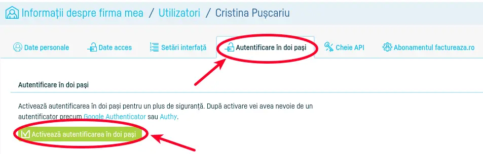 Autentificare în doi pași - pasul 2